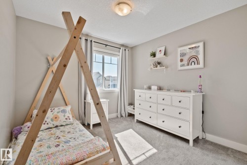 Carpeted flooring, neutral wall tones, recessed window, ceiling-mounted light fixture, and shelving - 2096 Redtail Common Nw, Edmonton, AB 