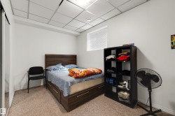 Recessed lighting, drop ceiling, carpeted flooring, and a window with blinds - 