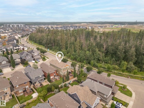 Aerial perspective showcasing a residential neighborhood with varied architectural styles and mature trees - 5966 Edmonds Crescent Nw, Edmonton, AB - Outdoor With View