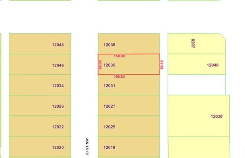 Plat Map. Illustrating lot dimensions and property identifiers for the property - 12035 83 Street Nw, Edmonton, AB 
