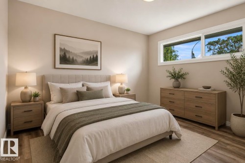 Wood-finish flooring, recessed ceiling lighting, light-toned walls, and a wide window - 15812 110A Avenue Nw, Edmonton, AB 