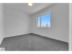 Neutral wall paint, gray carpeting, and a flush-mount ceiling light - 