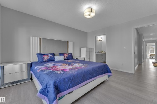 Neutral gray wall paint with light wood-finish flooring - 2606 Donaghey Crescent Sw, Edmonton, AB - Indoor Photo Showing Bedroom
