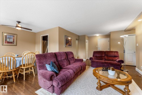 Wood-finish flooring, recessed lighting, and a ceiling fan with integrated lighting - #205 8125 110 St Nw, Edmonton, AB 