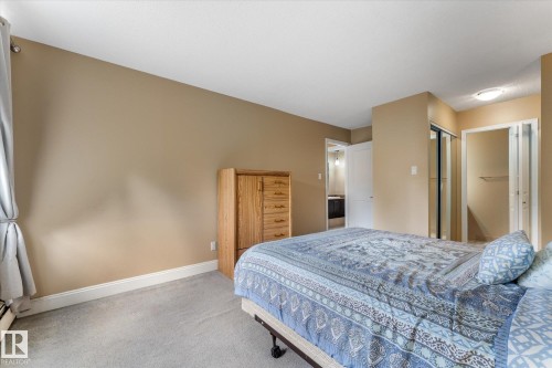 Spacious primary bedroom suite with warm neutral walls, carpeted flooring, and abundant natural light from large windows - #205 8125 110 St Nw, Edmonton, AB 
