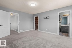 Carpeted flooring with light gray walls and a flush-mount ceiling light - 