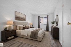 Neutral wall color, wood-finish flooring, natural light through window, dark-toned window treatments, and light-toned ceiling - 