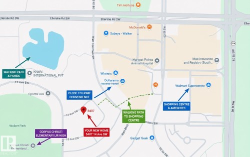 Map. Illustrating the location of the property at 5407 14 Ave SW relative to various points of interest and infrastructure - 5407 14 Avenue Sw, Edmonton, AB 