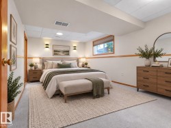 AI GENERATED PHOTO- Fourth Bedroom ..Recessed lighting, wood trim details, natural light from a window, and wall-mounted sconces - 