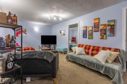 Carpeted room with light blue walls and a white ceiling - 
