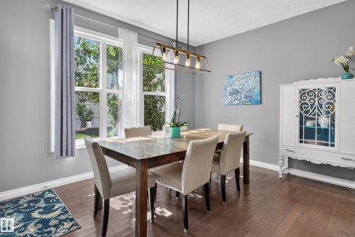 Hardwood-finish flooring, a multi-pane window, and a built-in display cabinet with glass doors - 22933 94A Avenue Nw, Edmonton, AB 