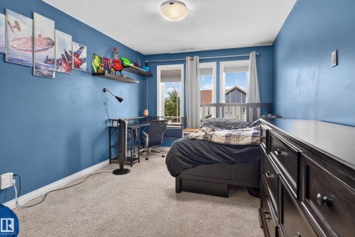 Bright interior with light blue walls, two large windows, and wall-to-wall carpeting - 22933 94A Avenue Nw, Edmonton, AB 