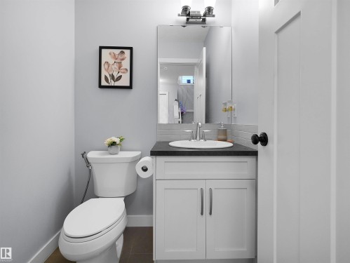 White vanity with black countertop and undermount sink - 6656 Cardinal Rd Sw, Edmonton, AB 