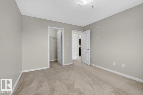Carpeted room featuring light gray walls, white baseboards, and a semi-flush ceiling light fixture - #316 392 Silver Berry Rd Nw, Edmonton, AB - Indoor Photo Showing Other Room