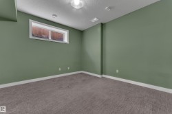 Textured ceiling, recessed lighting, wall-to-wall carpeting, window with white trim, and light green painted walls - 