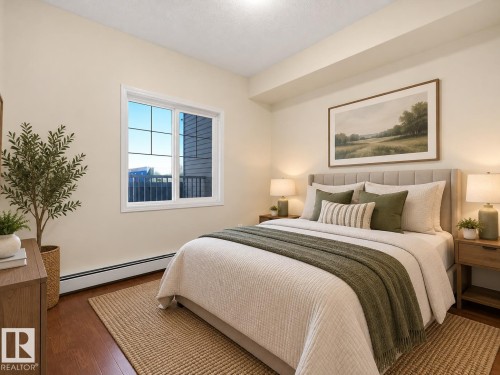 AI GENERATED PHOTO- Hardwood flooring, a large window, and light-colored walls - #116 16807 100 Av Nw, Edmonton, AB 