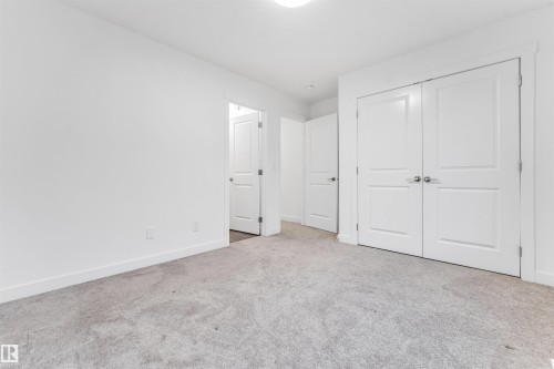 Light gray carpet flooring, white walls, white trim, white interior doors, and overhead lighting - #45 2710 66 St Sw, Edmonton, AB 