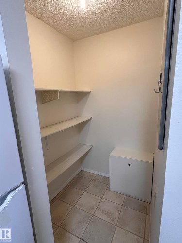 Built-in shelving, tiled flooring, and an overhead light fixture - #132 2703 79 St Nw, Edmonton, AB 