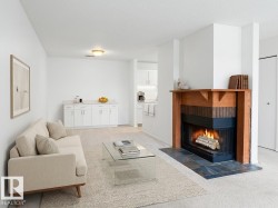 Wood-finish fireplace surround with a tile hearth - 