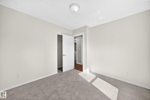 Neutral wall paint, gray carpet flooring, white trim, and a ceiling light fixture - 12721 117 Street Nw, Edmonton, AB 