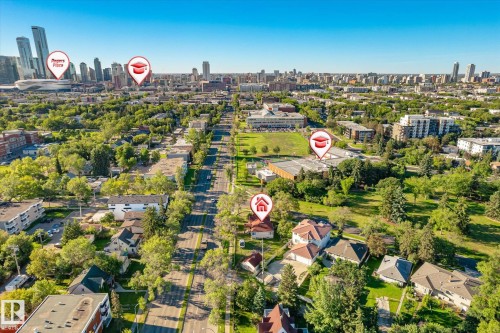 Aerial perspective highlighting the property amidst urban and green spaces - 11008 109 Street Nw, Edmonton, AB 
