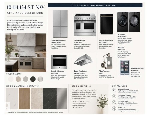 Appliance Selection Document. Detailing available appliance packages and finishes for the property - 10414 134 Street Nw, Edmonton, AB 