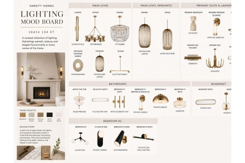 Lighting Mood Board. Displaying a curated collection of lighting options for the property's various levels and rooms - 10414 134 Street Nw, Edmonton, AB 