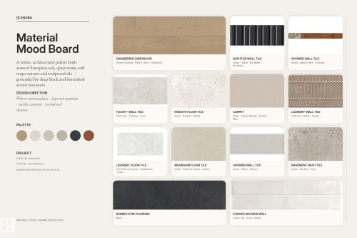Material Mood Board. Outlining material selections and design specifications for the property - 10414 134 Street Nw, Edmonton, AB 