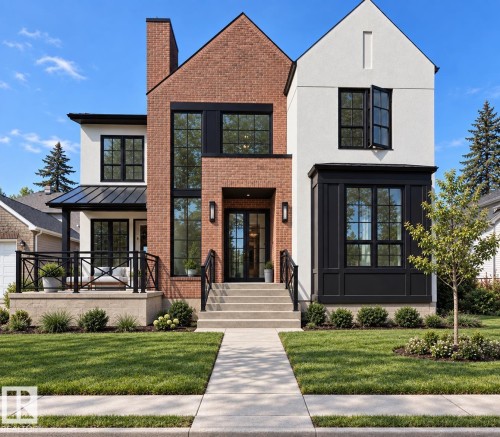 Brick and stucco exterior with black-framed windows - 10414 134 Street Nw, Edmonton, AB 