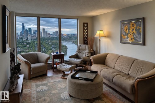Expansive window walls showcase a cityscape and river - #2005 10149 Saskatchewan Dr Nw, Edmonton, AB 