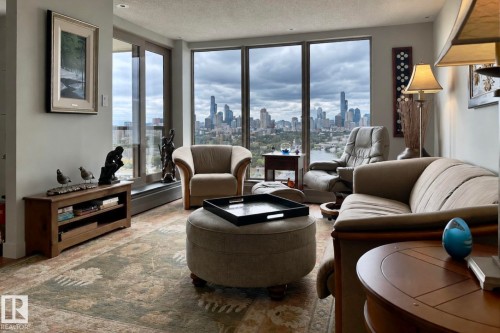 Expansive window wall with cityscape and river backdrop - #2005 10149 Saskatchewan Dr Nw, Edmonton, AB 