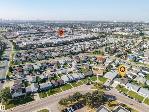 Aerial perspective showcasing residential properties within an established neighborhood - 14008 94 Street Nw, Edmonton, AB 