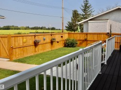 Private backyard space featuring a new wood fence, manicured lawn, and concrete pathway - 