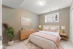 Recessed ceiling lighting, flush mount ceiling light fixture, neutral wall paint, and a sliding window - 