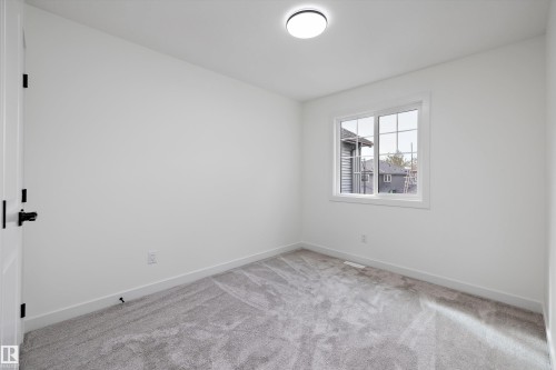 White interior walls, neutral tone carpeting, white trim, window with grids, and a flush-mount ceiling light fixture - Edmonton, AB 