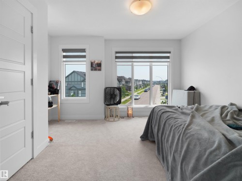 Bright room featuring two large windows, neutral carpeting, white walls, and a flush-mount ceiling light - 22650 99A Avenue Nw, Edmonton, AB - Indoor Photo Showing Bedroom