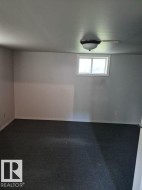 Recessed window, ceiling-mounted light fixture, and dark carpeting - 