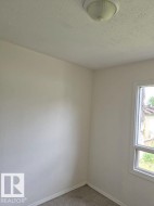 Wall-to-wall carpeting, light-colored walls, white trim, and a flush-mount ceiling light fixture - 