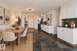 Slate tile flooring, white shaker-style cabinetry, and integrated overhead lighting VIRTUAL STAGING - 
