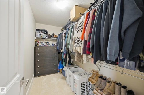 Built-in wire shelving, overhead light fixture, and carpeted flooring - 1564 36 Avenue Nw, Edmonton, AB 