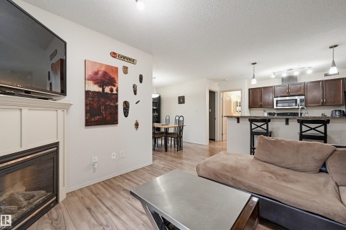 #121 17415 99 Av Nw, Edmonton, AB - Indoor Photo Showing Living Room With Fireplace