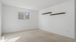 White painted walls, carpeted flooring, and a single pane window - 