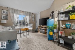 White window trim, wall-mounted picture frames, and neutral-toned carpeting - 