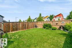 Expansive backyard featuring a manicured lawn, a full-height wood fence, and mature perimeter shrubs - 