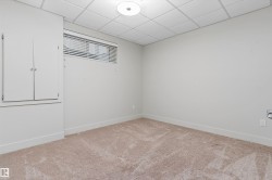 Neutral wall paint, plush carpeting, built-in storage cabinet, horizontal window blinds, and overhead flush-mount lighting - 