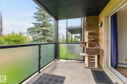 Balcony featuring a concrete floor, frosted glass railing, and black metal framework - 
