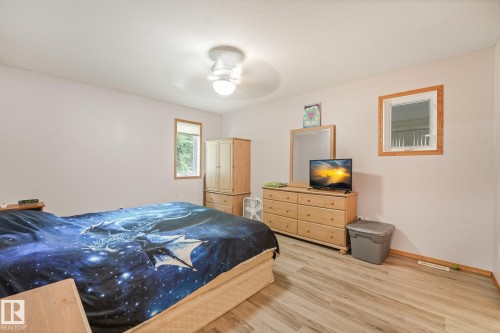 Well-lit room featuring light-toned walls and wood-finish flooring - 54 Buskmose Dr, Rural Wetaskiwin County, AB - Indoor Photo Showing Bedroom
