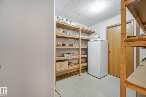 Utility room featuring extensive built-in shelving, a hard-surface floor, and a drop ceiling - 54 Buskmose Dr, Rural Wetaskiwin County, AB - Indoor