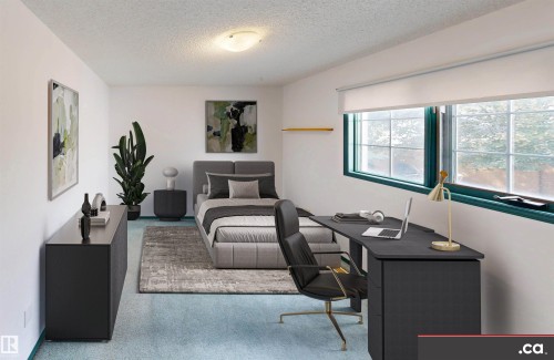 White painted walls with a textured ceiling and light blue carpeting - 10941 81 Avenue Nw, Edmonton, AB 