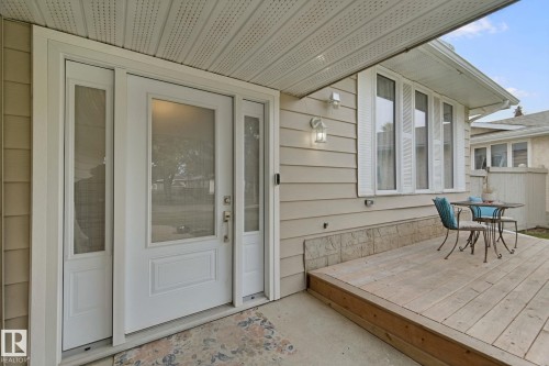 Covered entry with white door and sidelights - 5 Labelle Crescent, St. Albert, AB 